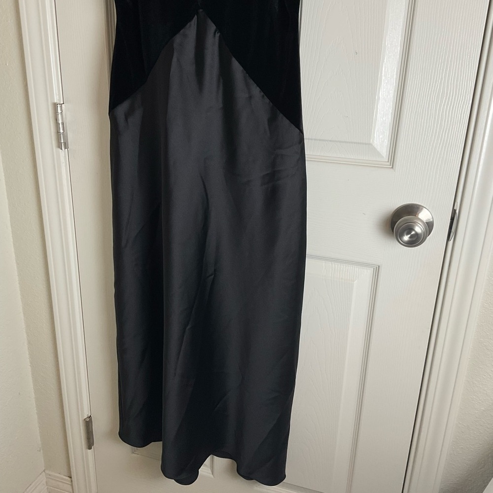 ZARA Black Velvet & Satin Lace Inset Midi Slip Dress - Size M - Picture 5 of 14